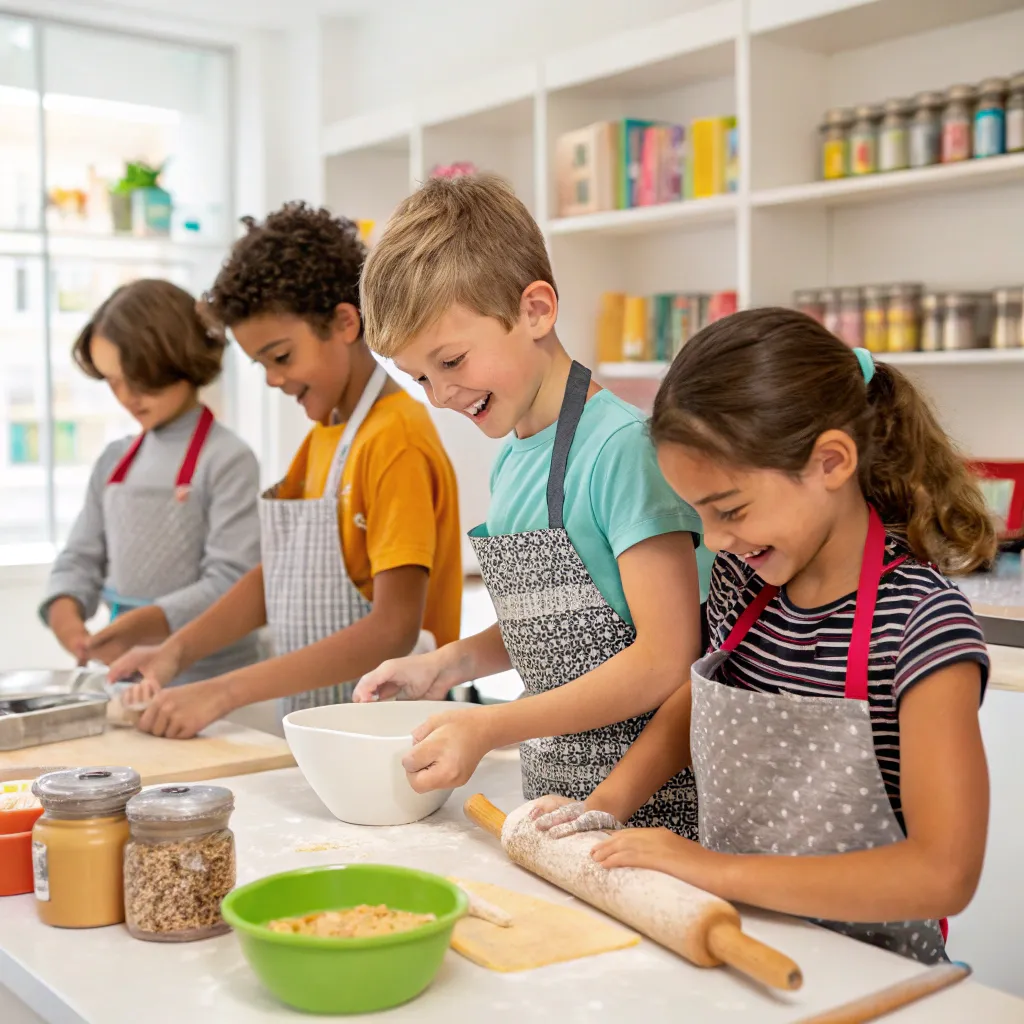 Children cooking in a fun class
