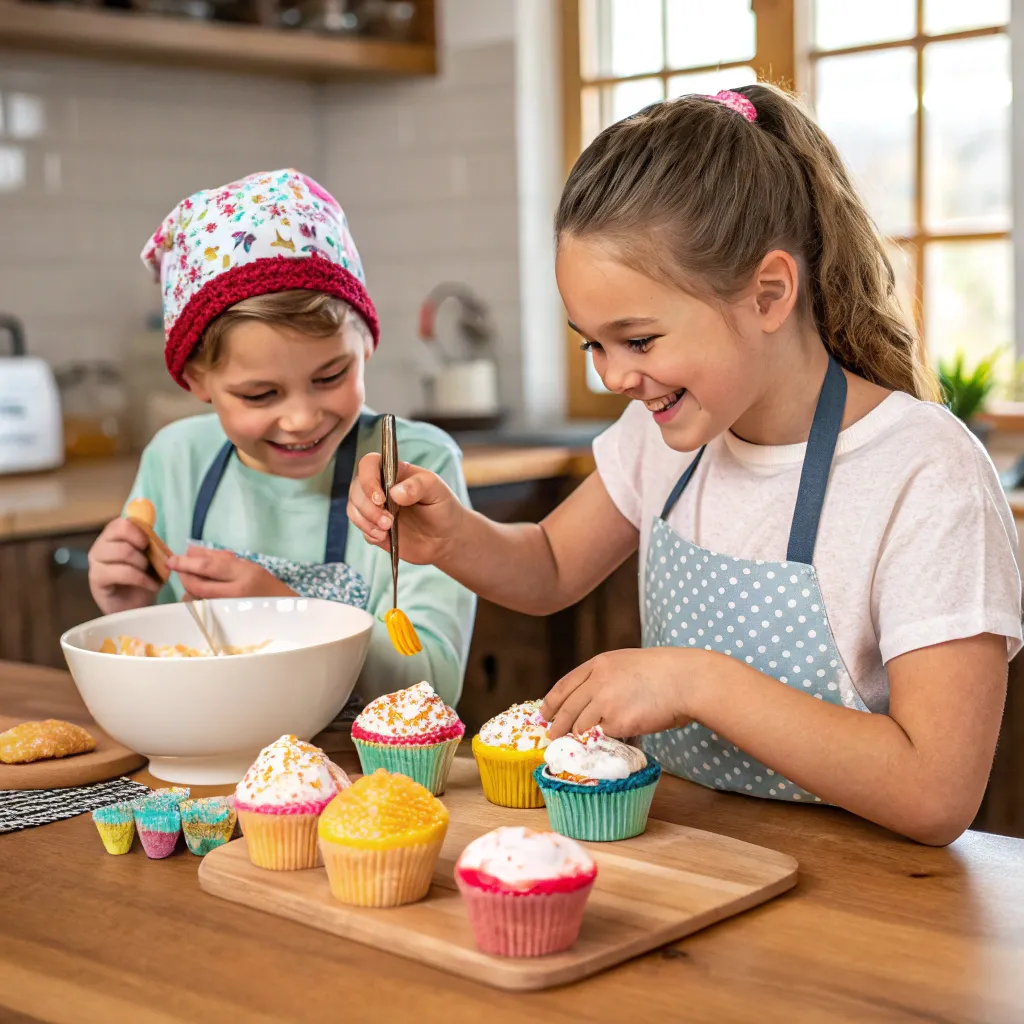 Children baking cupcakes