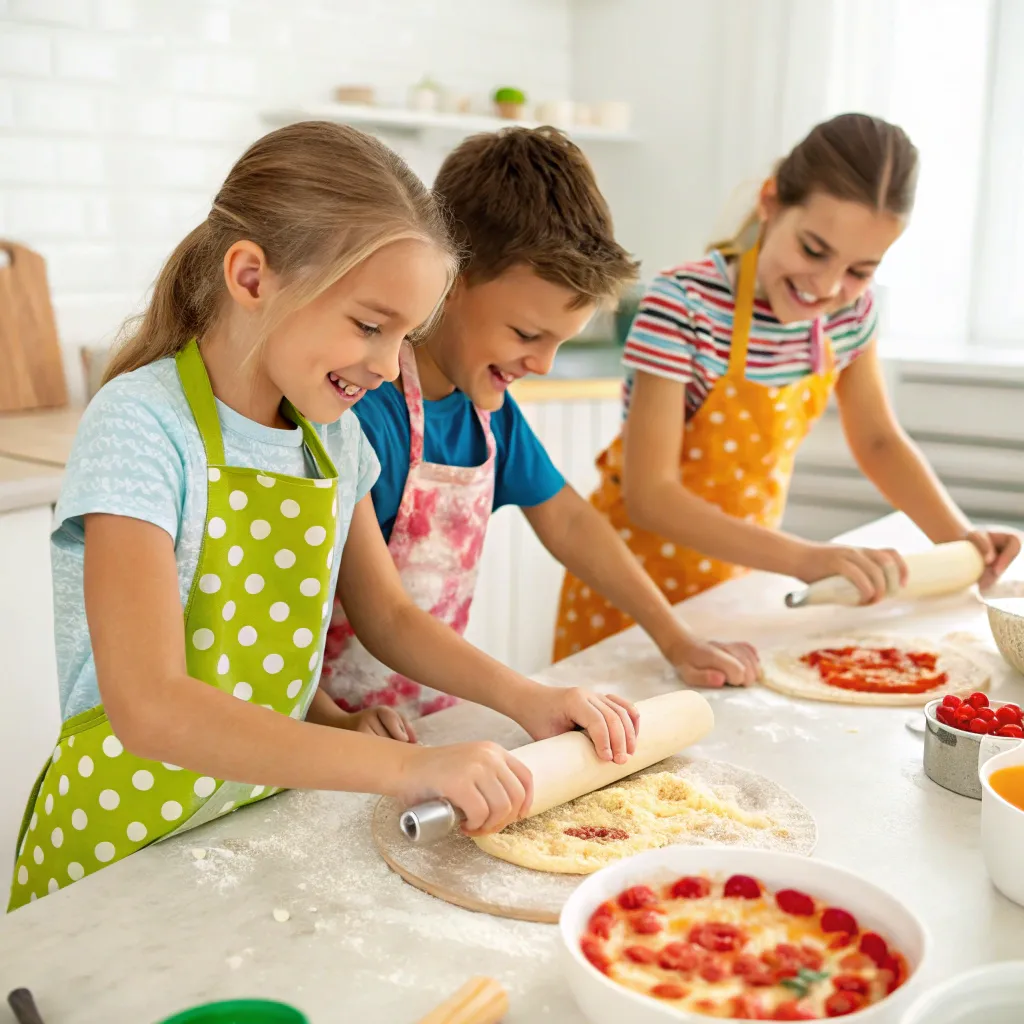 Kids preparing pizza